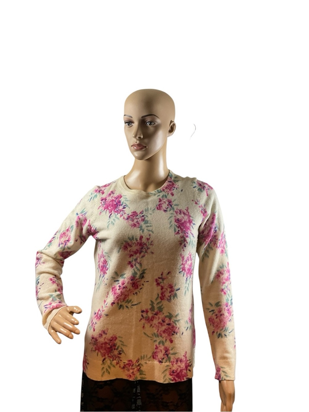 Charter Club Cream Floral Crewneck Sweater with Pink Flowers